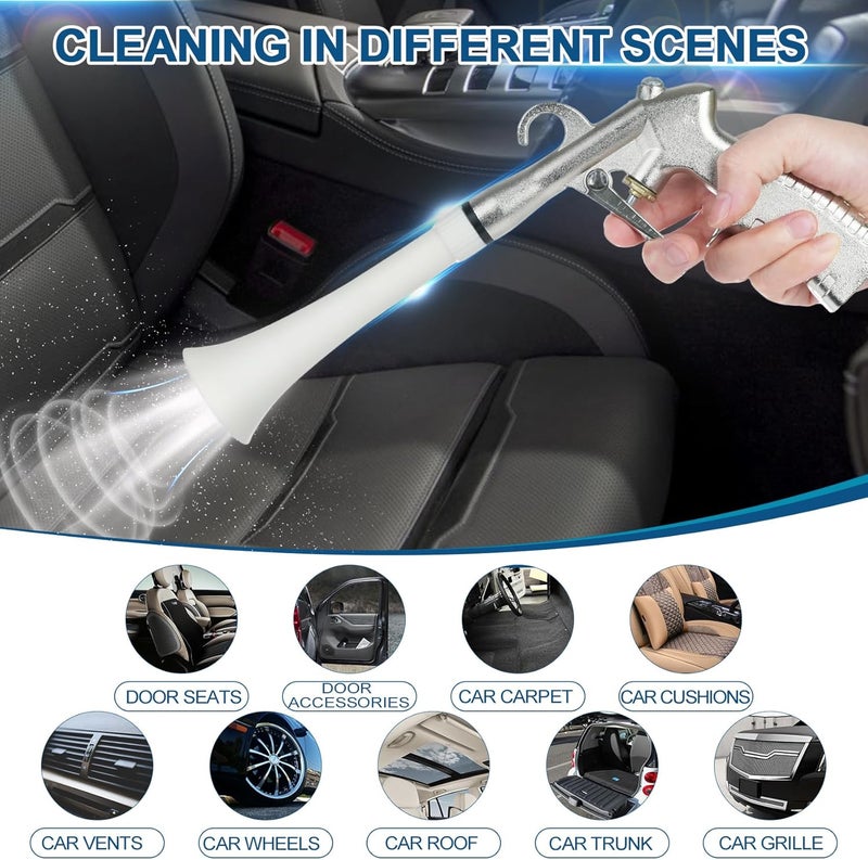 Senduzll Tornado Car Cleaning Gun, Dry Car Detailing Tools, Aluminum Alloy Bearing Nozzlefor, Car Quickly Blasts Dirt and Dust Works with Air Compressor (Silver) - Image 5